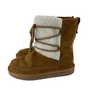 Koolaburra by Ugg Girls Sz 1 Brown Suede Sherpa Lined Ankle Boots Winter Snow